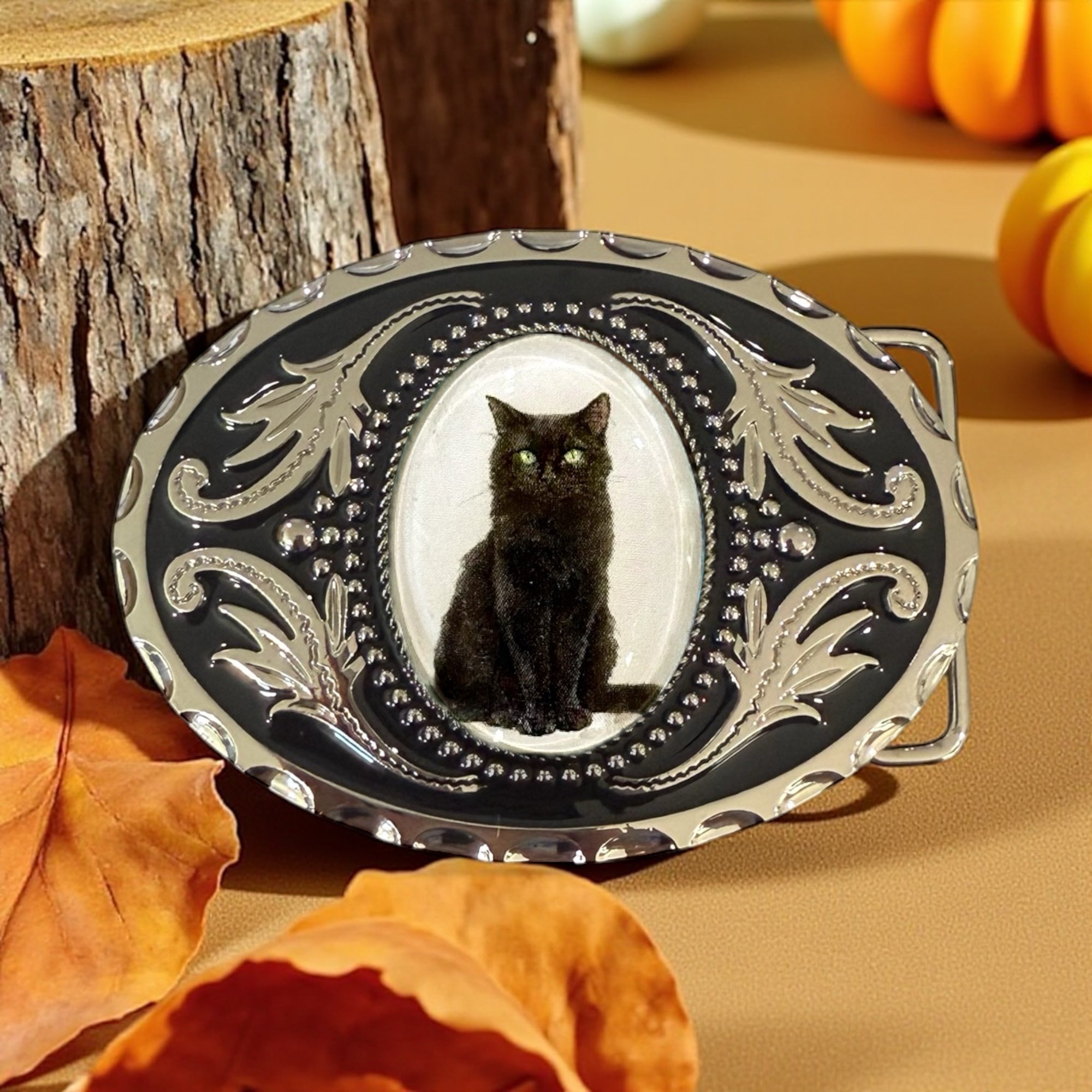 Black Cat Belt Buckle – Western Cowboy Accessory for Cat Lovers & Halloween Style