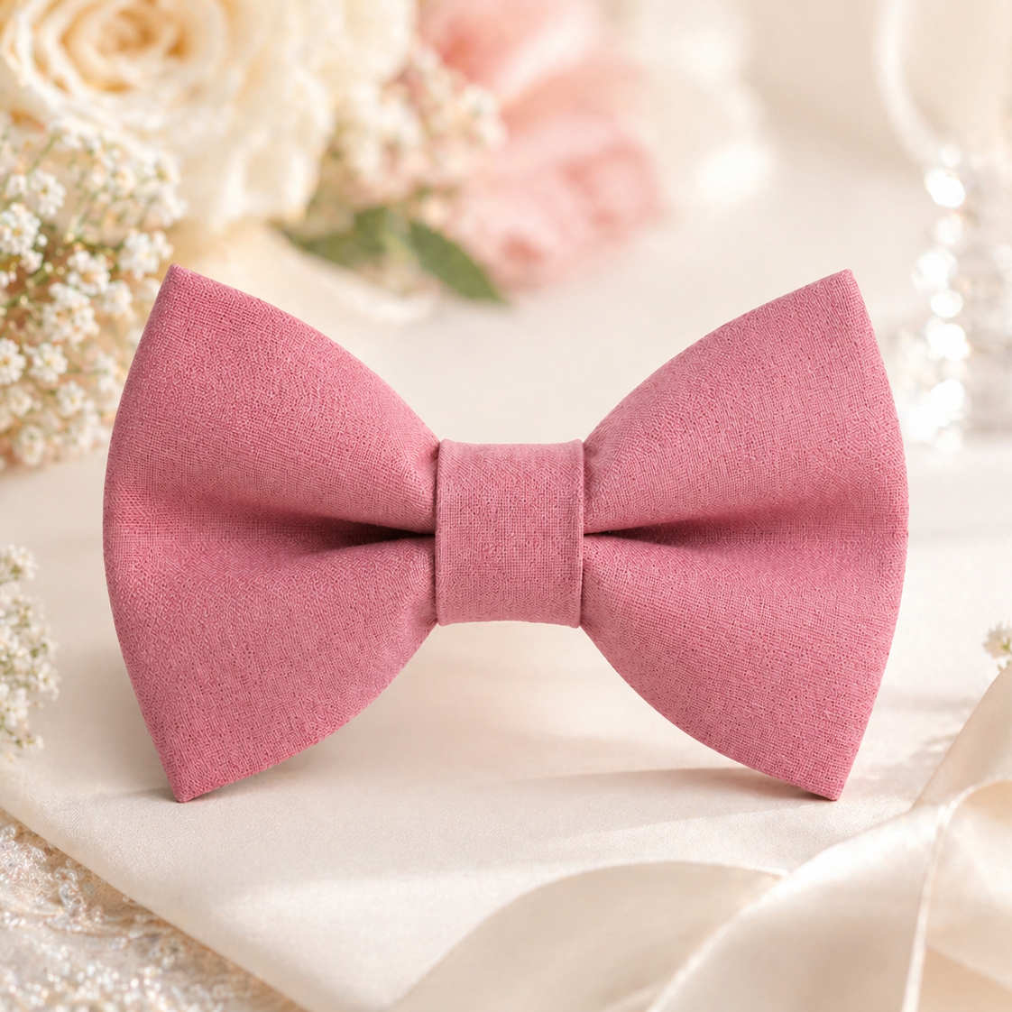 Elegant dusty rose wedding bow tie for groom and groomsmen, premium fabric pre-tied bow tie in romantic blush pink shade