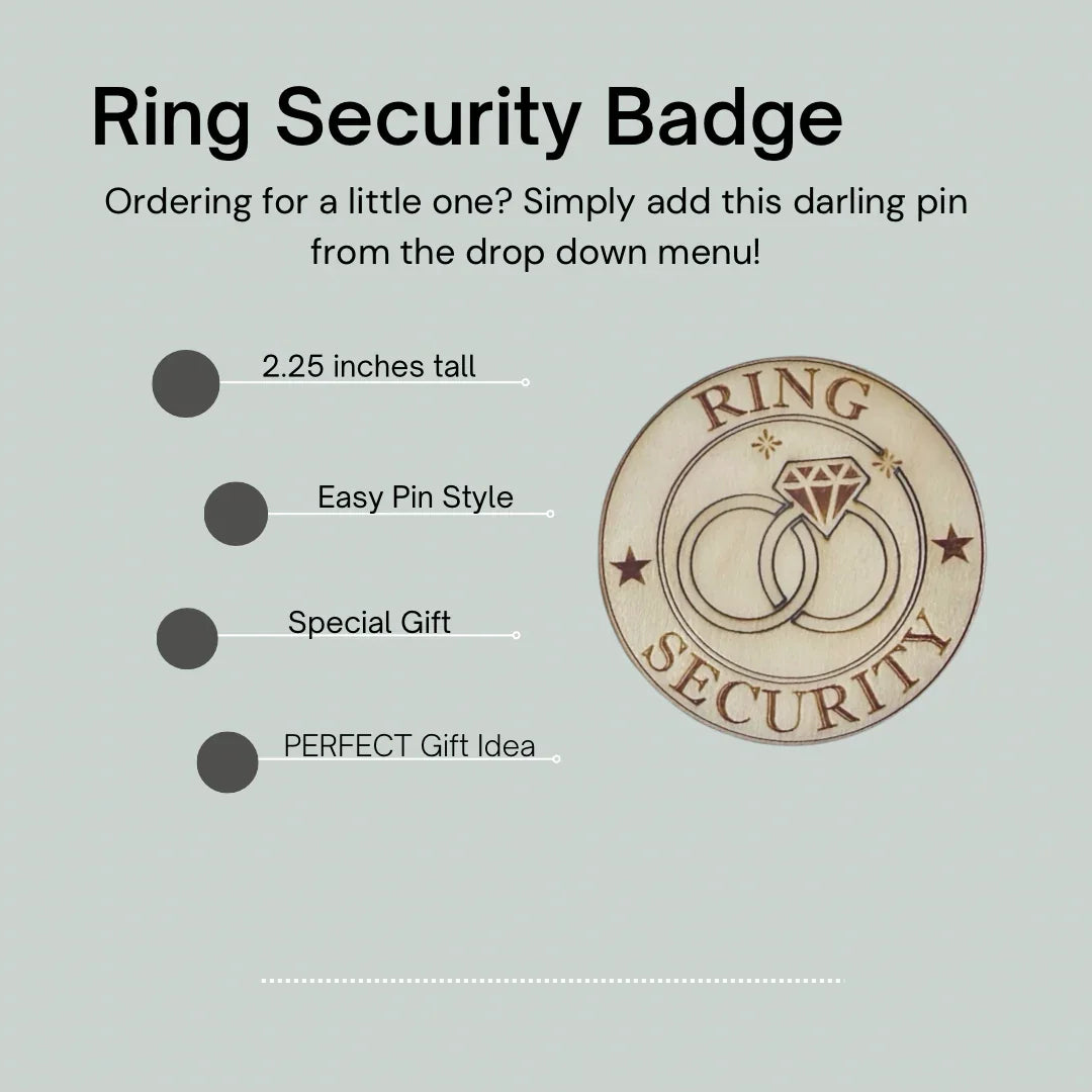 Ring Security Badge product card showing a large circular badge on the right and a four item feature list on the left.