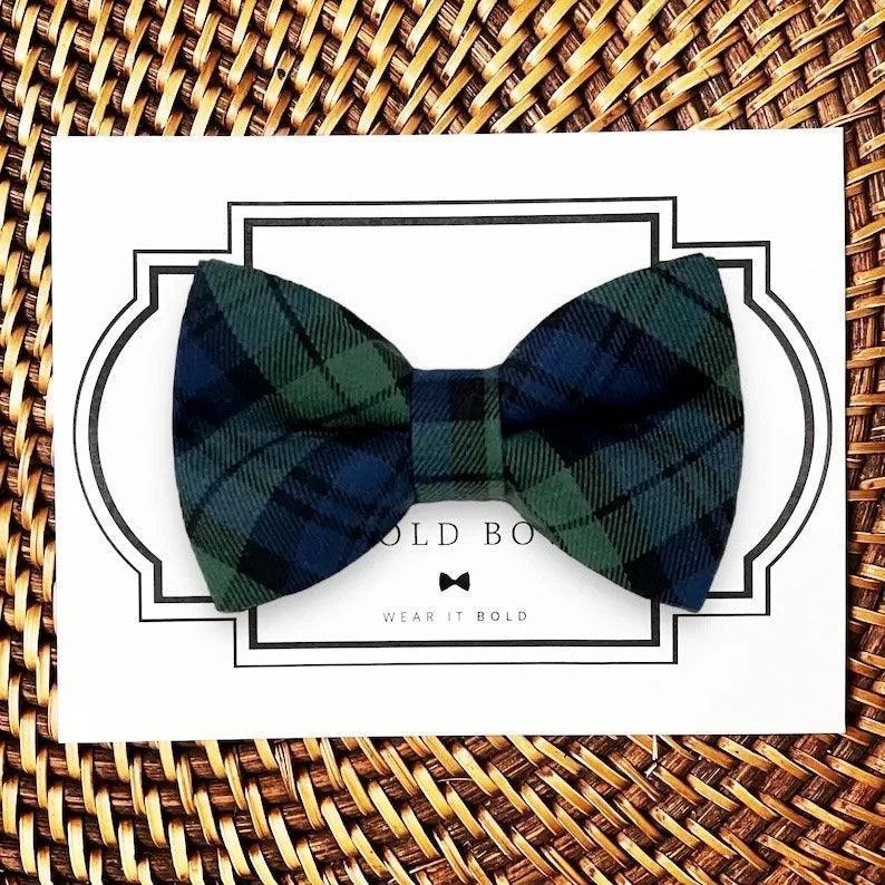 Green and Navy Blue Plaid Dog bow tie or Cat bow tie for pet bowtie collar.