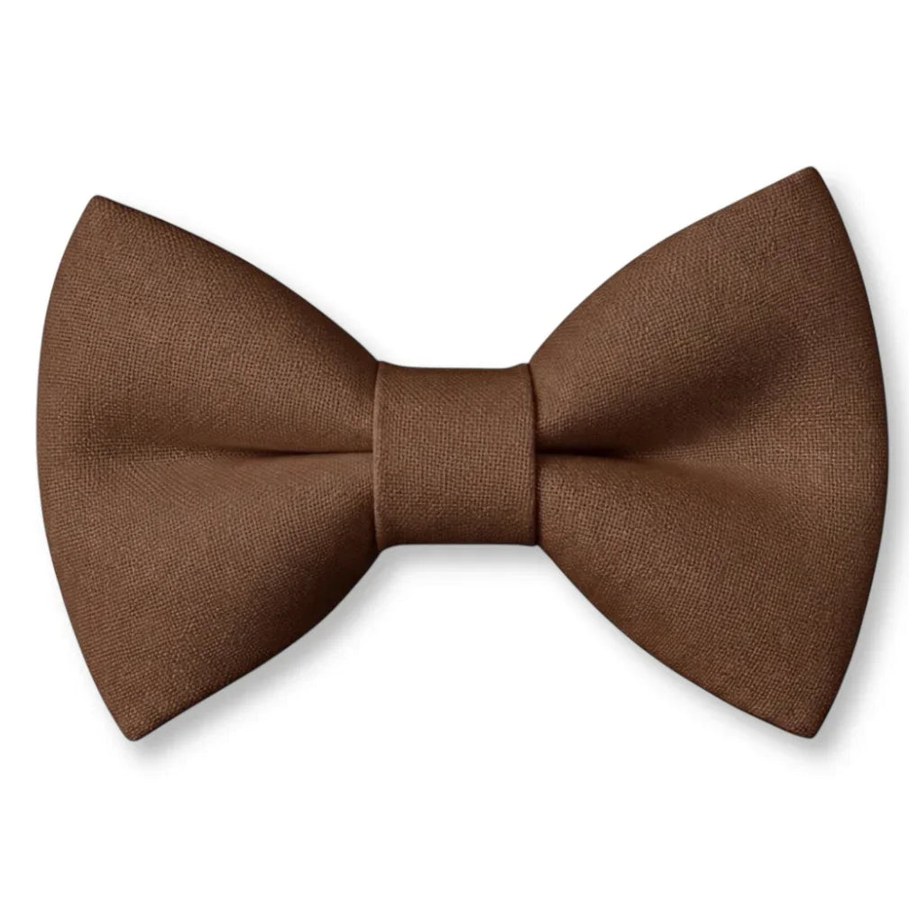 Pre-tied chocolate brown cotton bow tie for men and boys on a white background