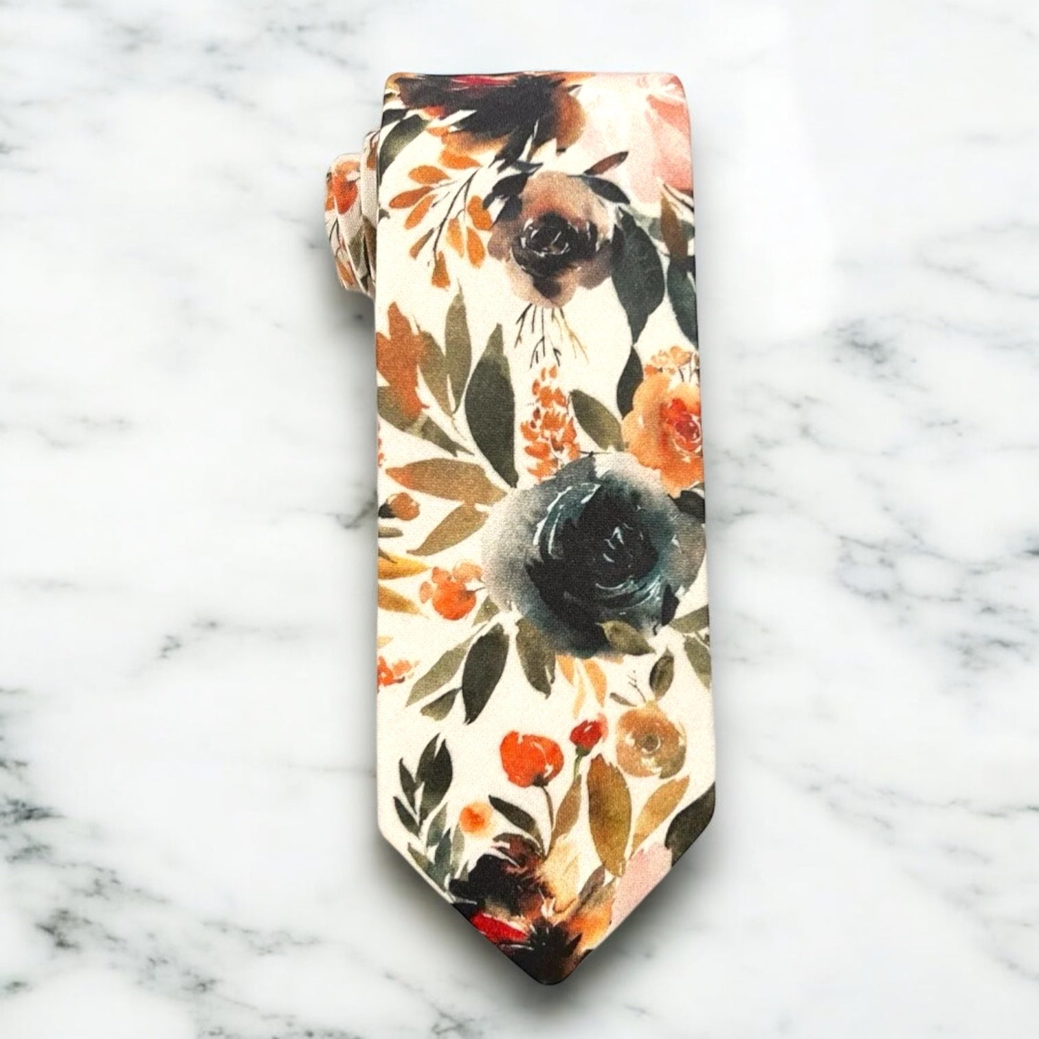 Ivory terracotta floral men’s tie for wedding or special event.