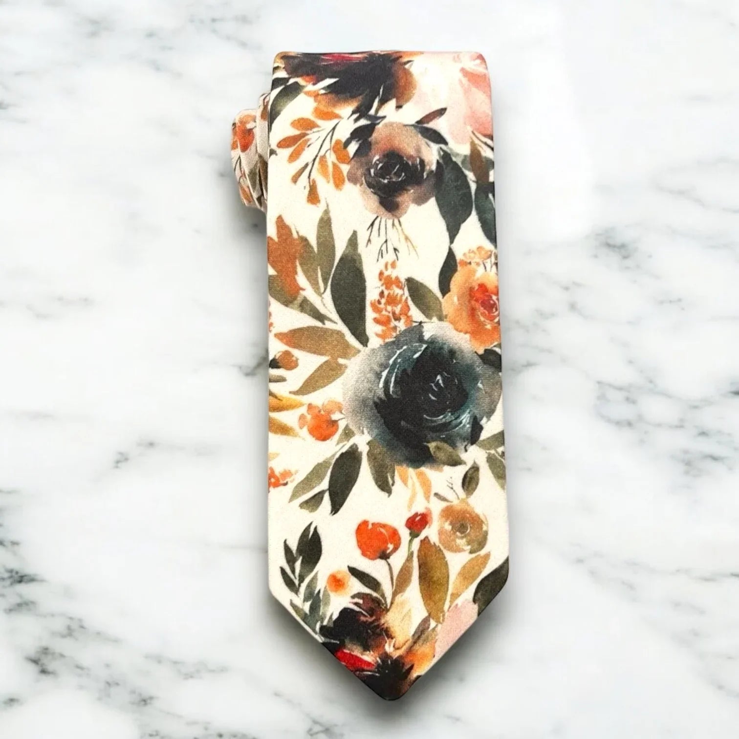 Ivory terracotta floral men’s tie for wedding or special event.