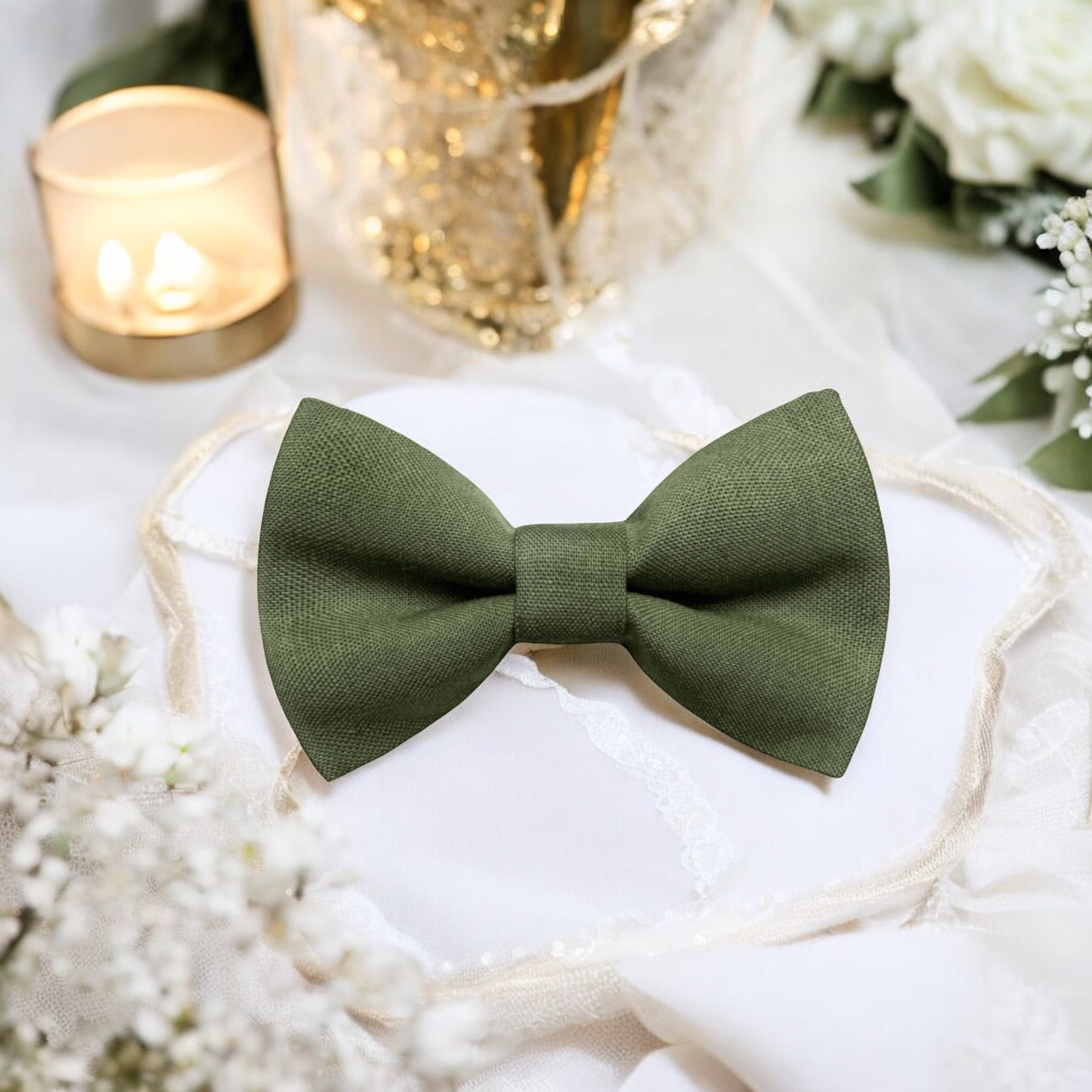 Olive Green Bow Tie- Mens Wedding Bowtie for groomsmen, ring bearers and groom.