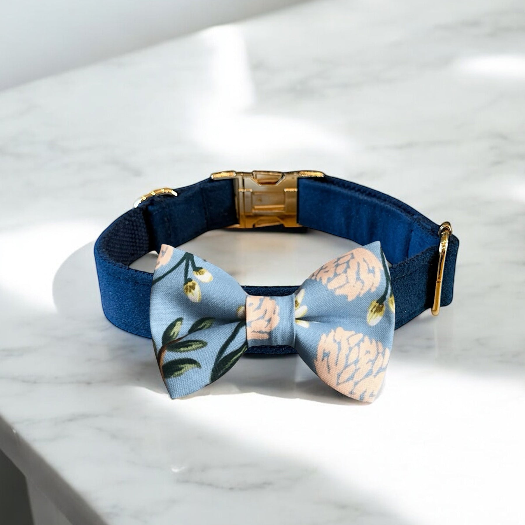 Blue Hydrangea Floral Bow Tie Dog Collar for wedding dog collar