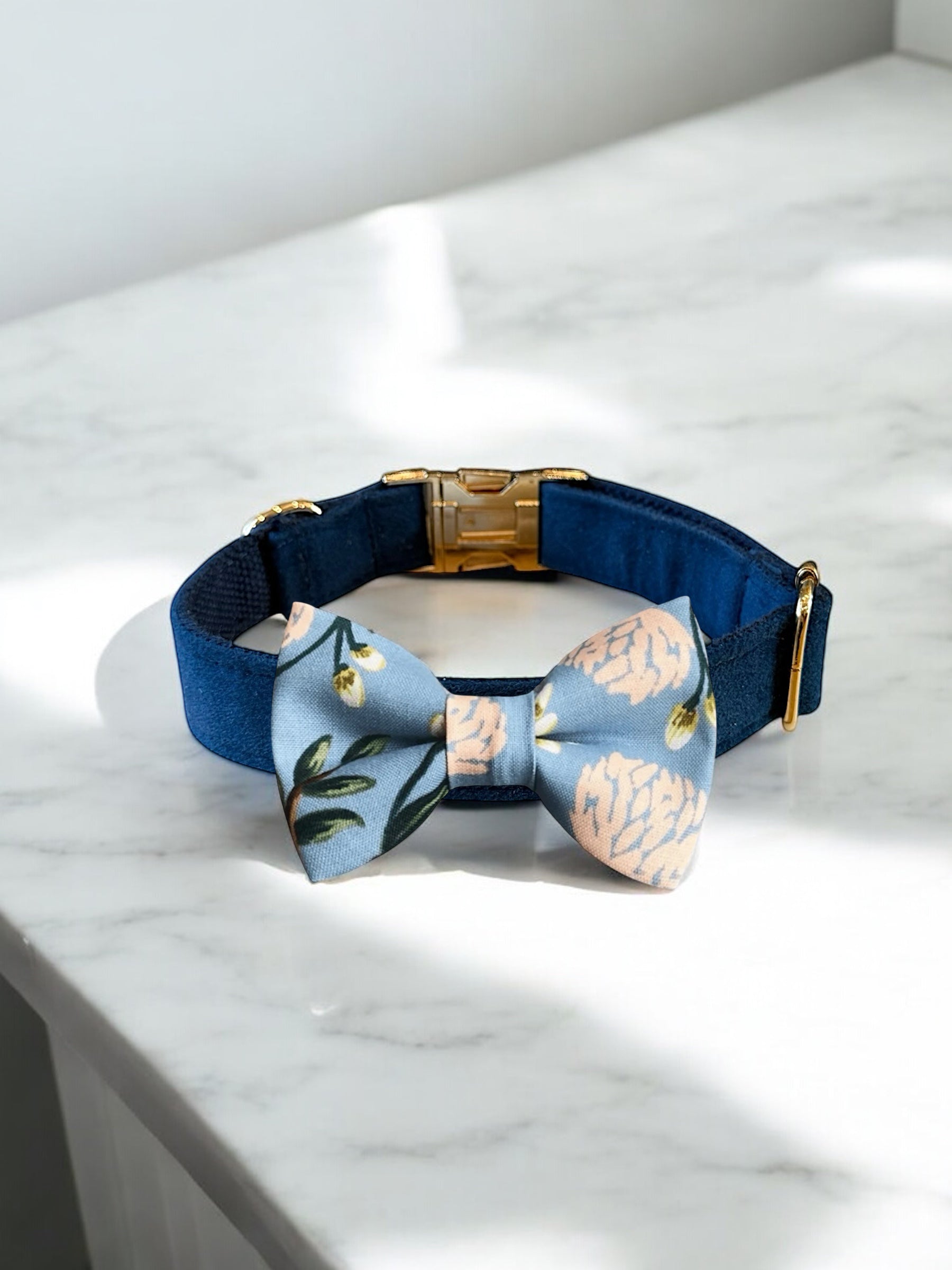 Blue Hydrangea Floral Bow Tie Dog Collar for wedding dog collar