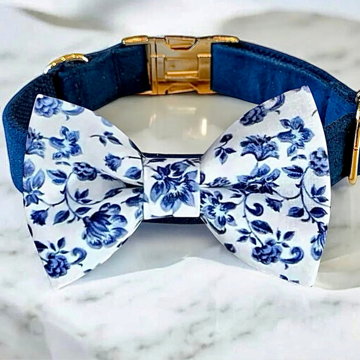 French Blue Floral Bow Tie Dog Collar- perfect for wedding dog collar.