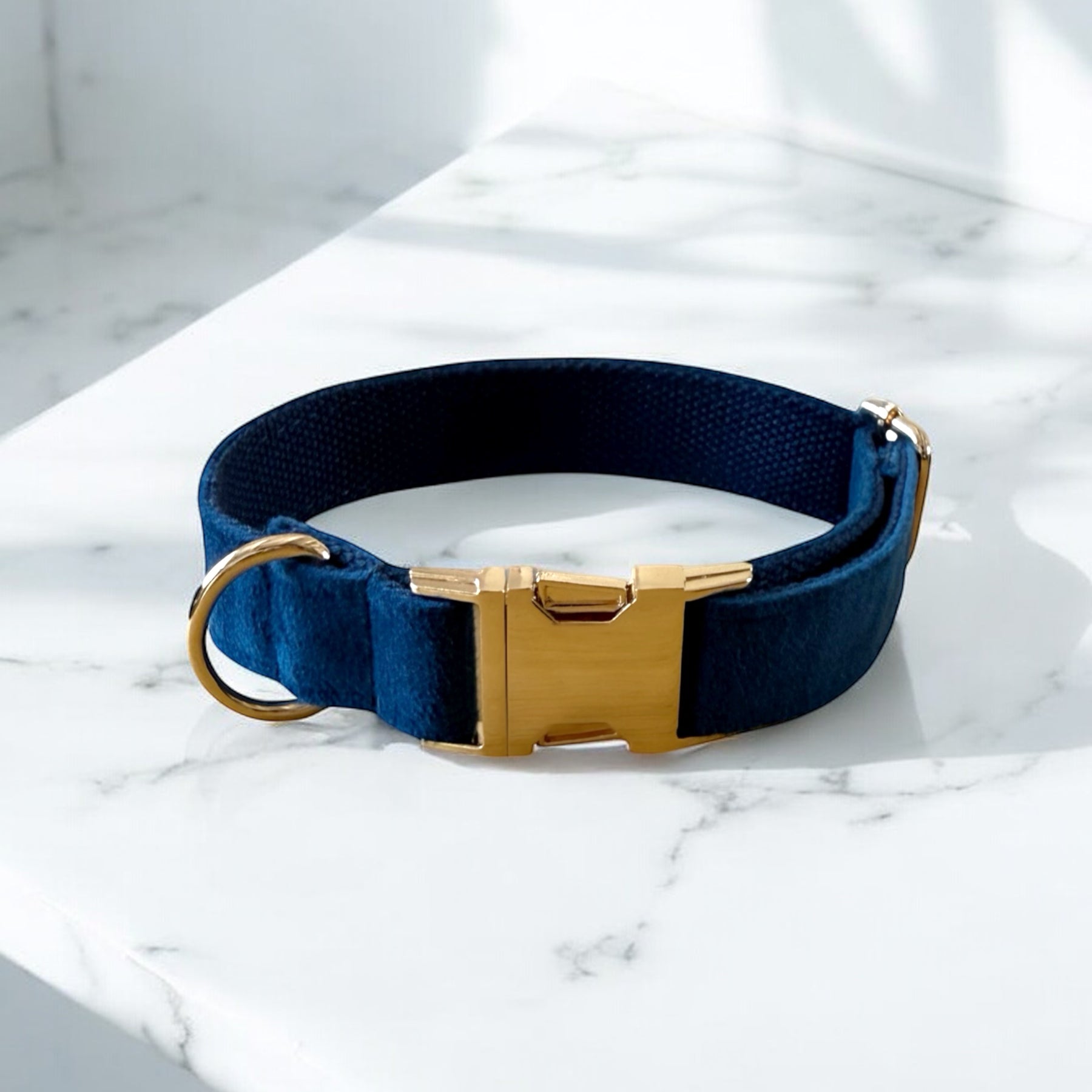 Navy blue velvet dog collar