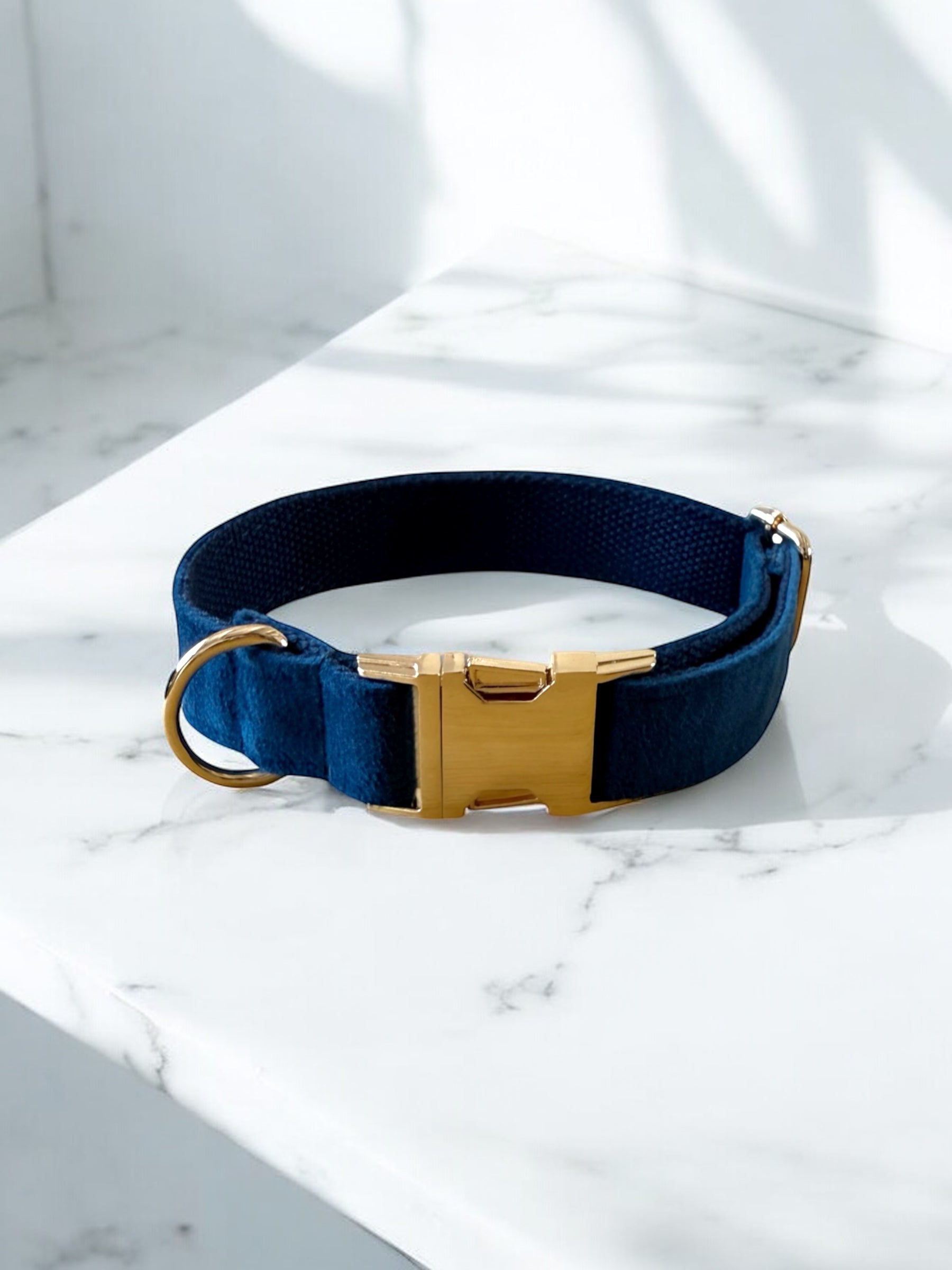 Navy blue velvet dog collar
