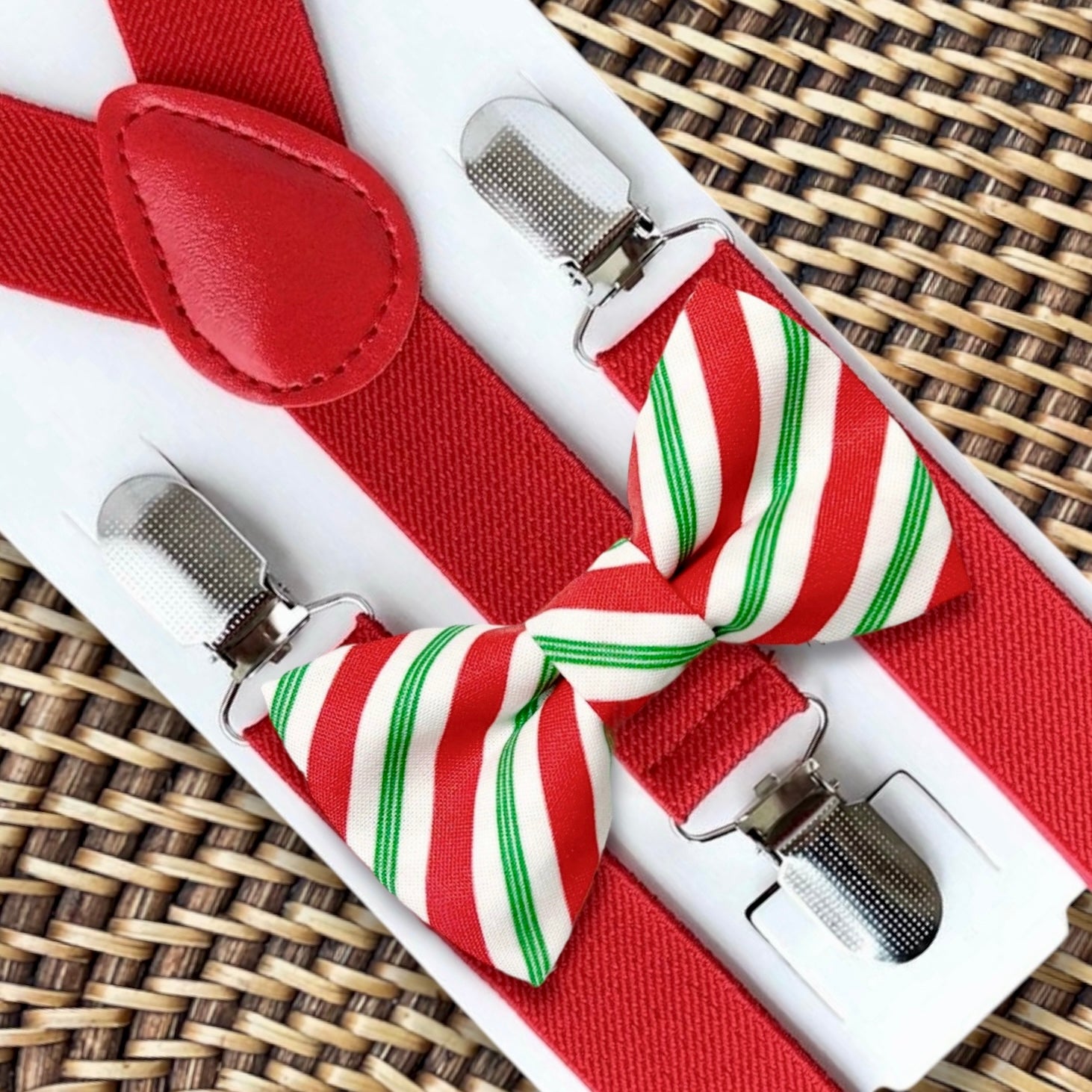 Christmas Bow Tie & Red Suspenders Set