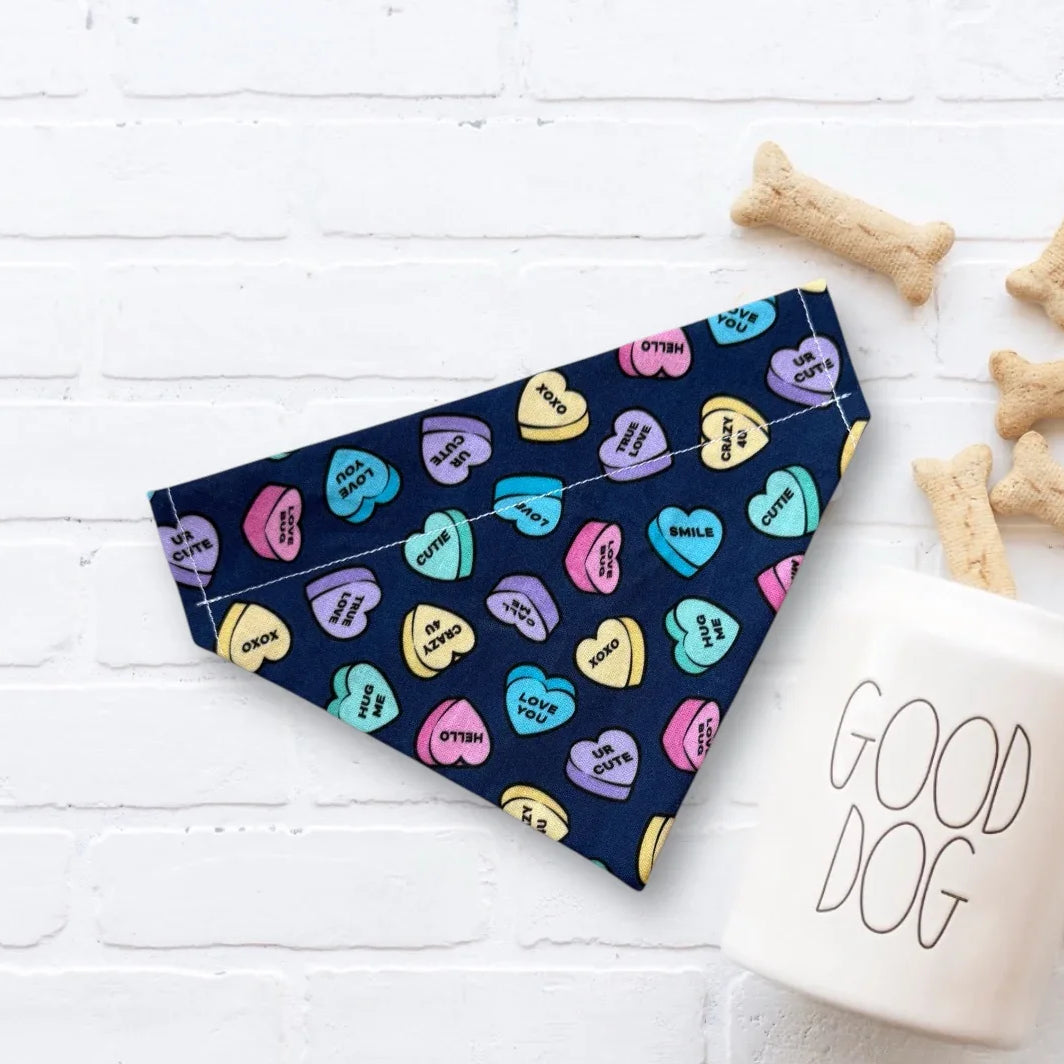 Valentine dog bandana with candy hearts