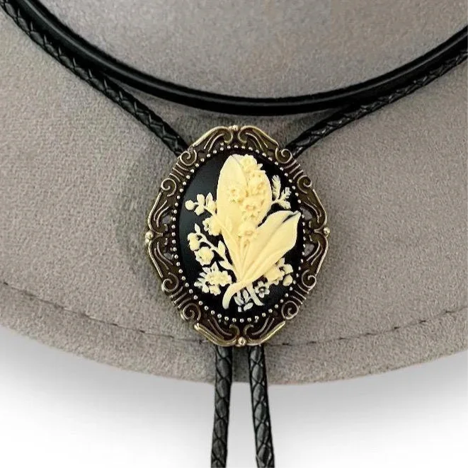 Ivory Lilly of the Valley Bolo tie for men groomsmen and wedding.