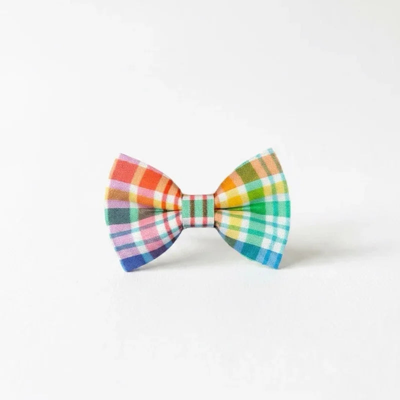 Colorful plaid bow tie for weddings, groomsmen, kids, or pets — handmade, USA-made accessory