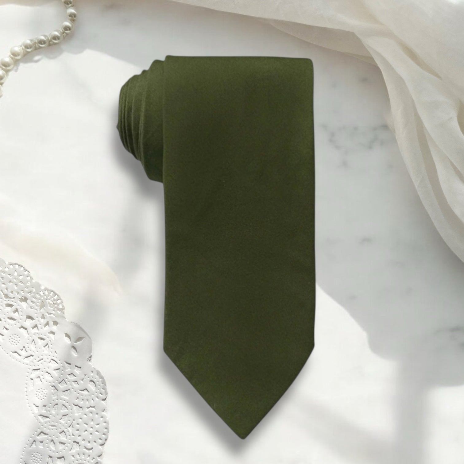 Olive green men’s tie for wedding.