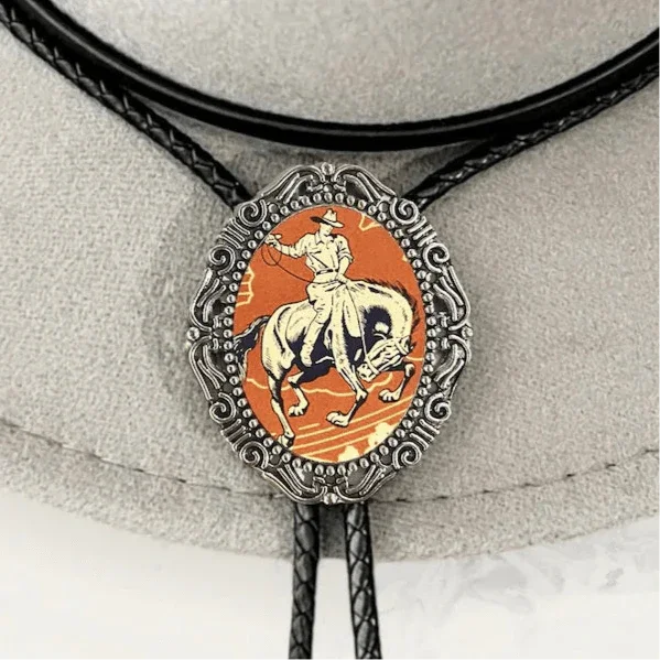 Orange Cowboy Bolo tie for men groomsmen and wedding.