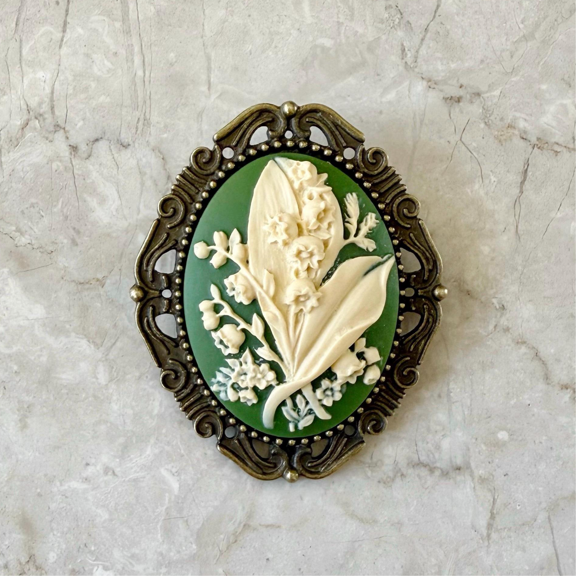 Lily of the Valley Brooch, Green May Flower Brooch Pin