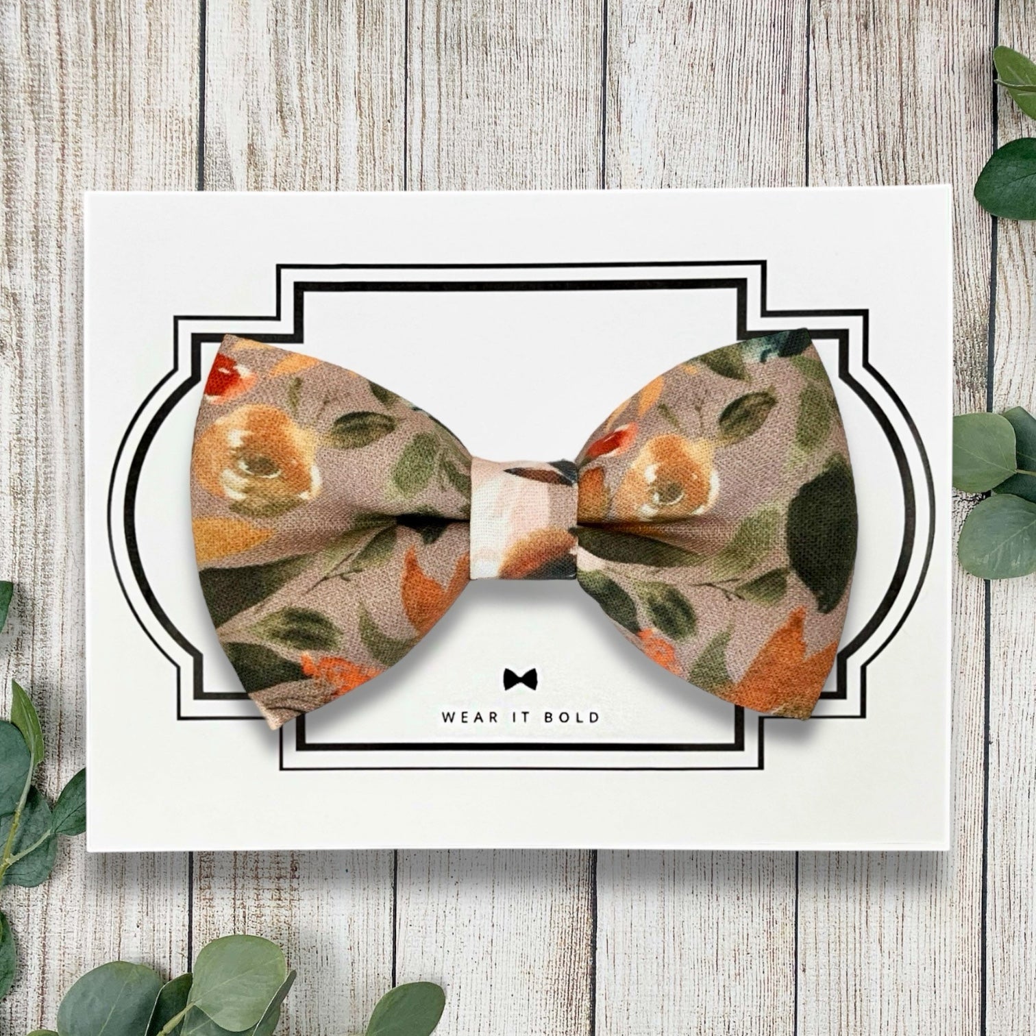 Taupe Autumn Floral Dog Bow Tie for Dog and Cat Collar