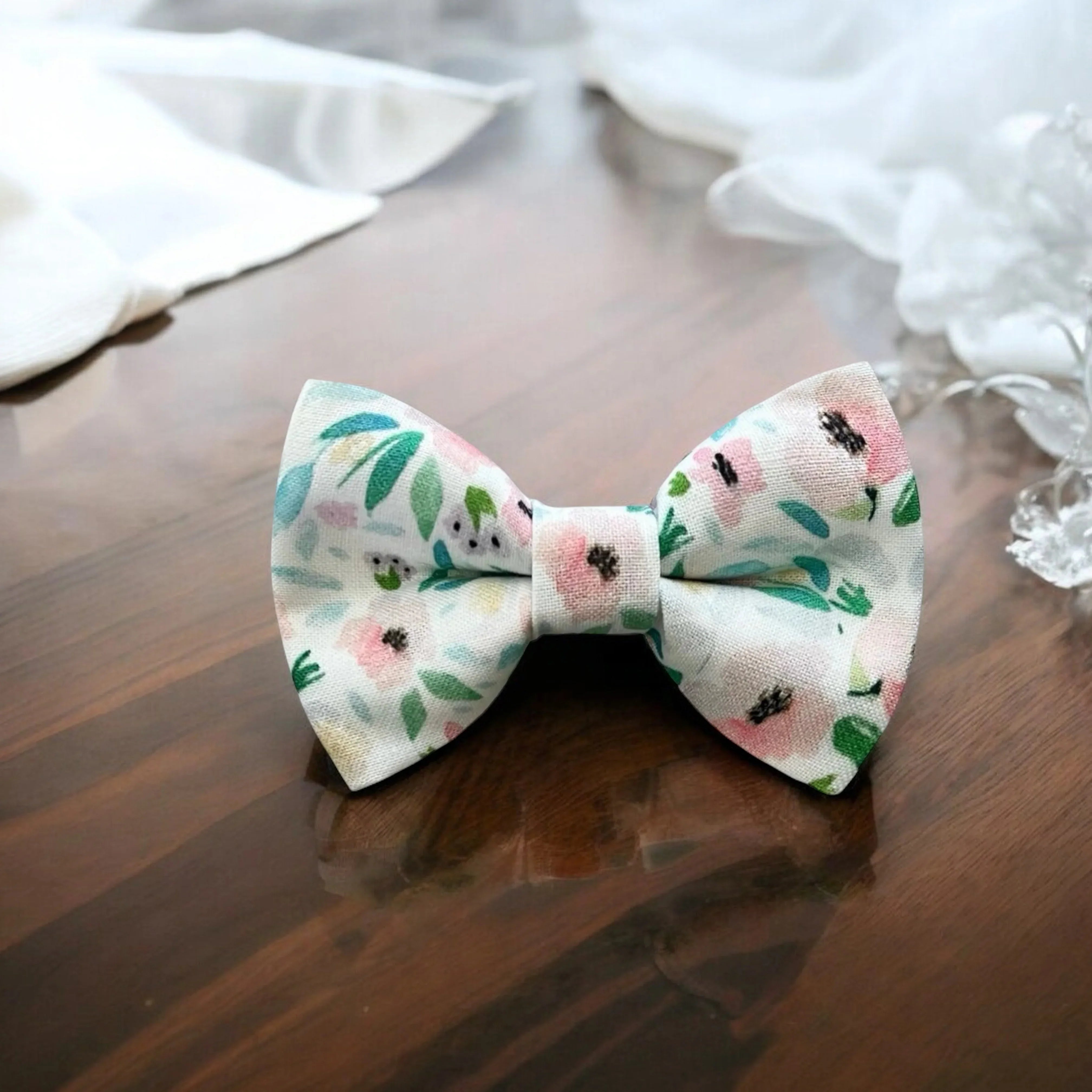 Pink floral bow tie for men, toddlers and kids handmade in the USA and pre-tied, for wedding, groomsmen and ring bearer.