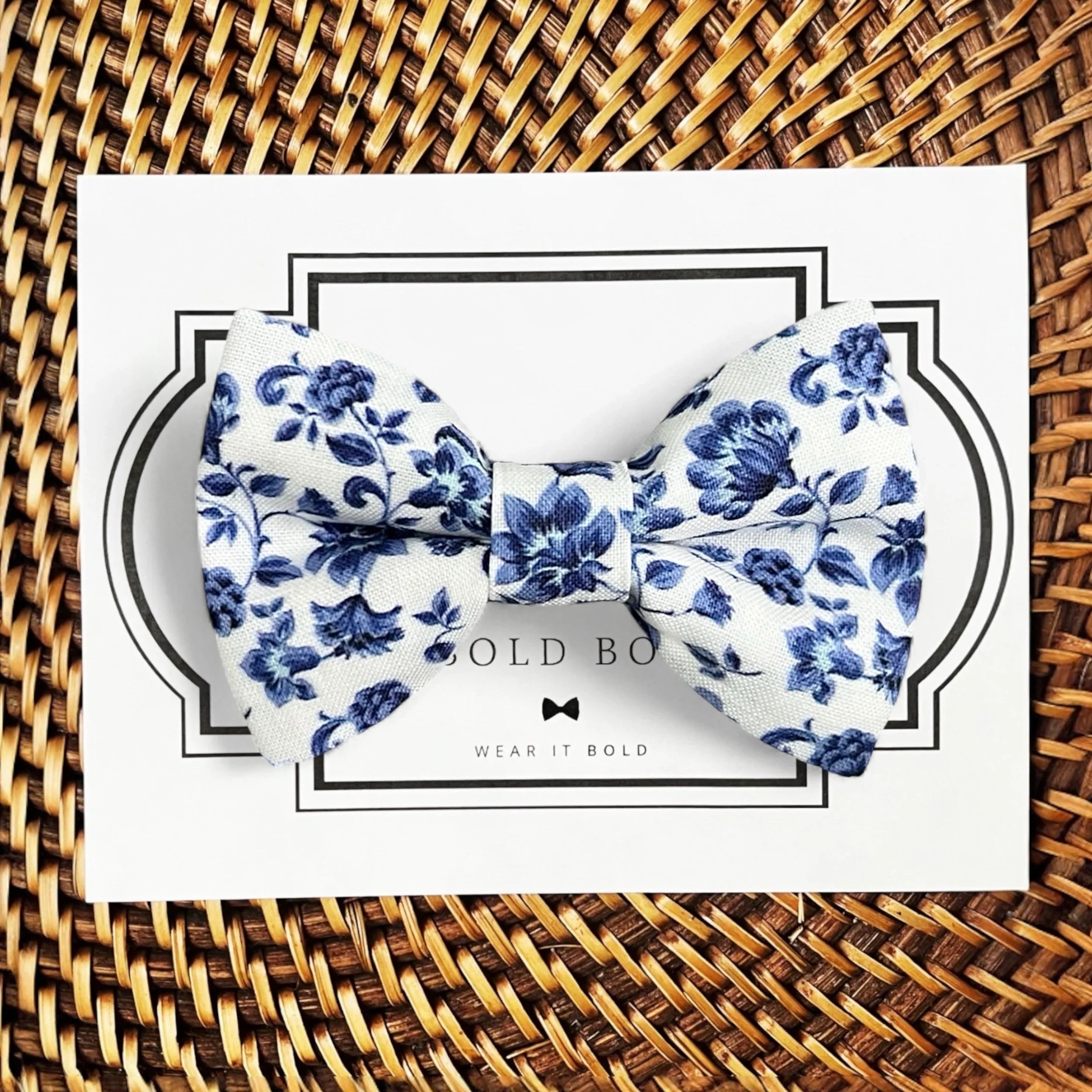 Blue Floral Dog Bow Tie for Weddings.