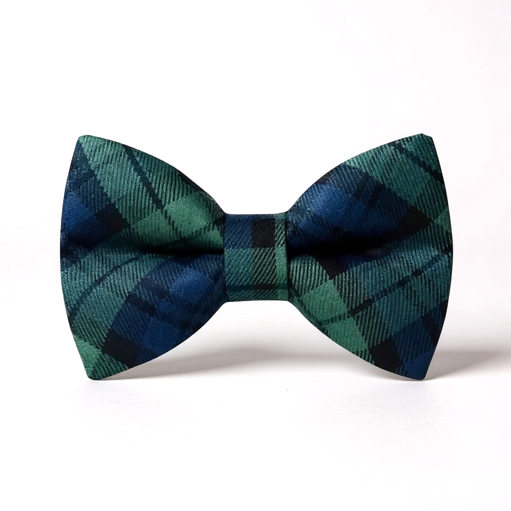 Christmas Green and blue plaid bow tie on a white background