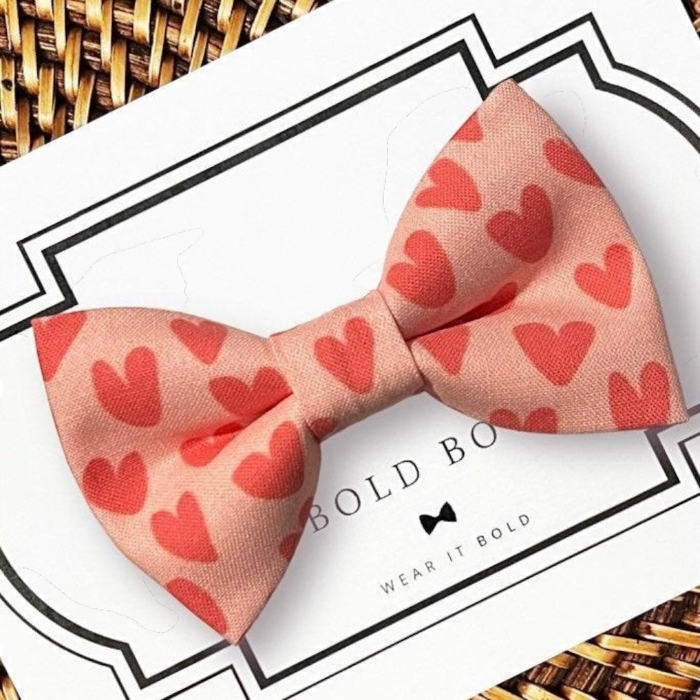 Pink Valentine’s Day Dog Bow Tie with hearts for Pet Collar Accessory