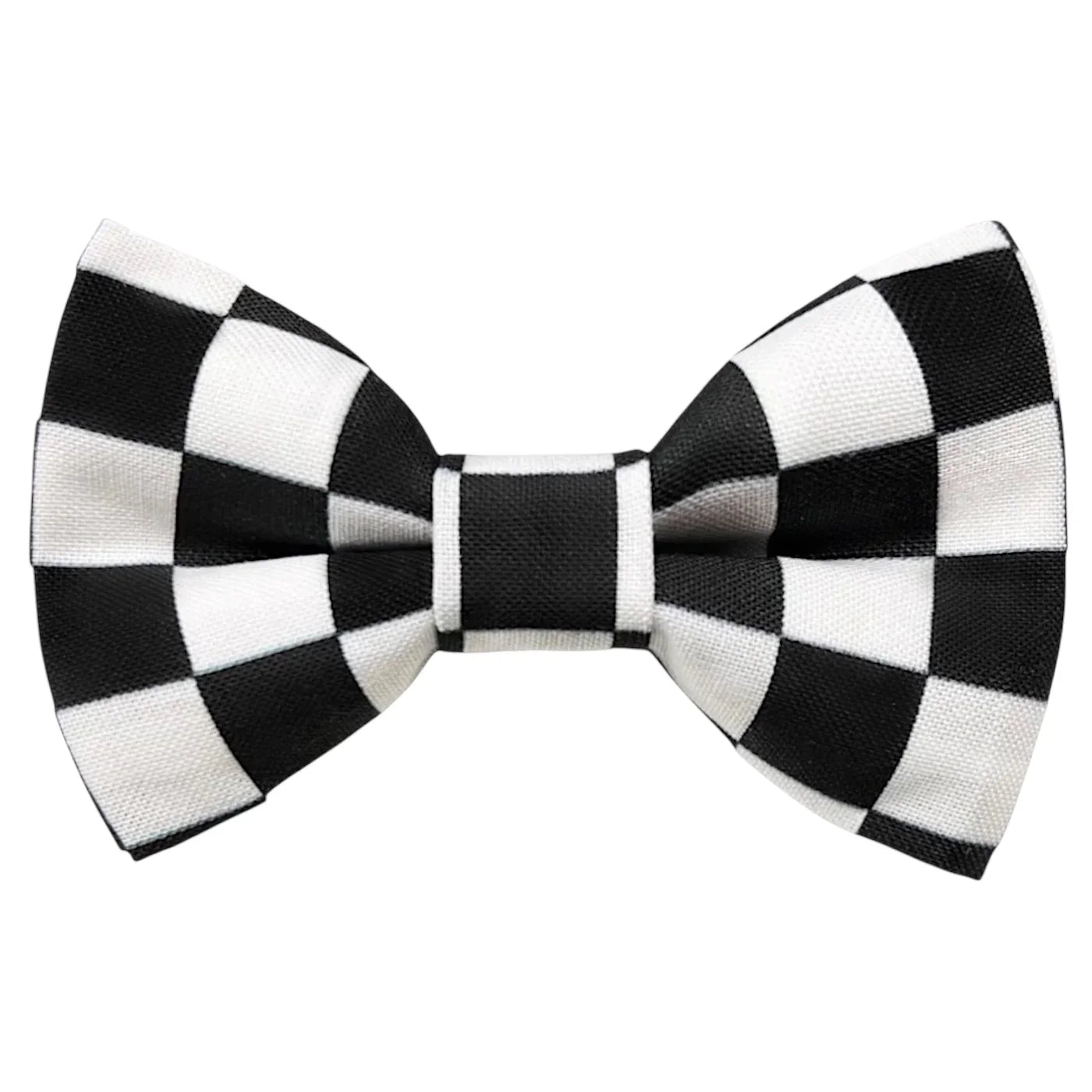 Black and white checkered bow tie on a white background
