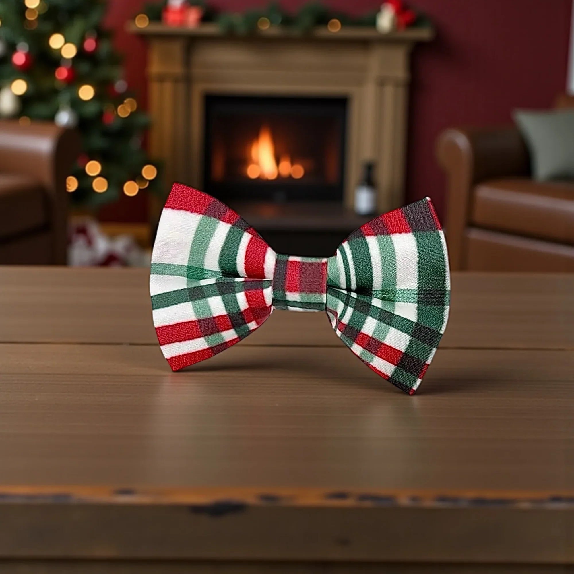 Red and green bow tie for Christmas.
