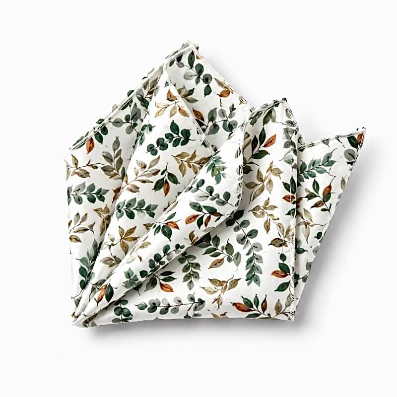 Floral pocket square in Sage green gold and white for groomsmen wedding accessories.