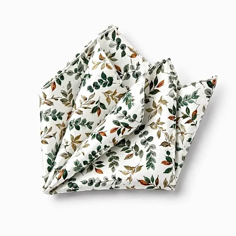 Floral pocket square in Sage green gold and white for groomsmen wedding accessories.