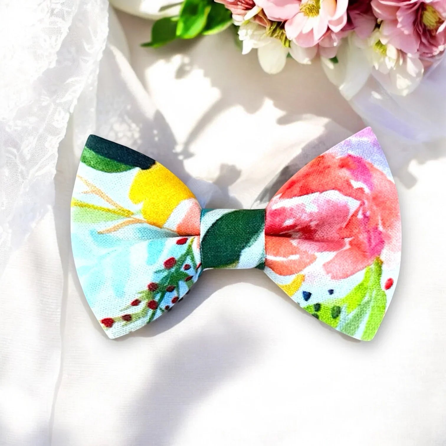 Floral bow tie for men and boys in watercolors for groomsmen and ring bearers in a wedding.