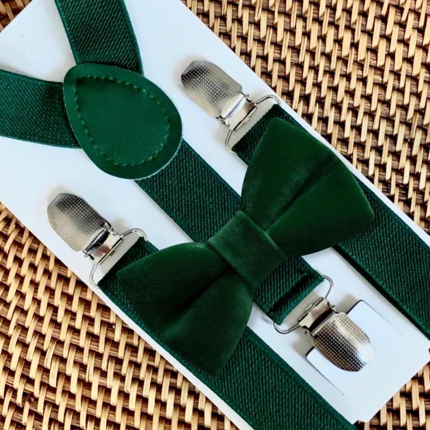 Green Velvet Bow Tie & Green Suspenders for Christmas