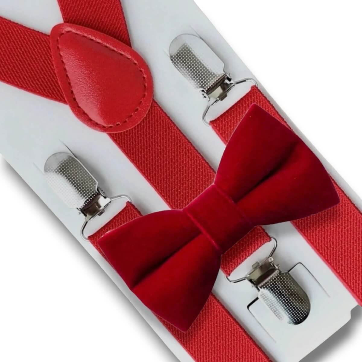 Christmas Red velvet bow tie and suspenders for boys and men.