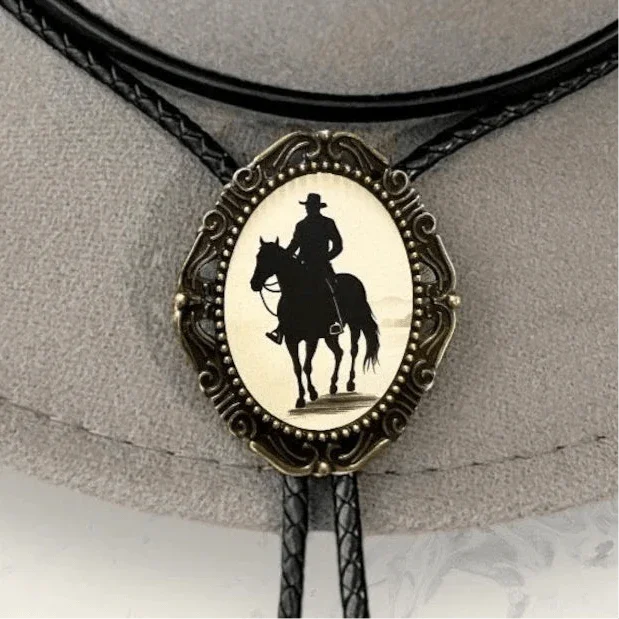 Silhouette Cowboy Bolo tie for men groomsmen and wedding.