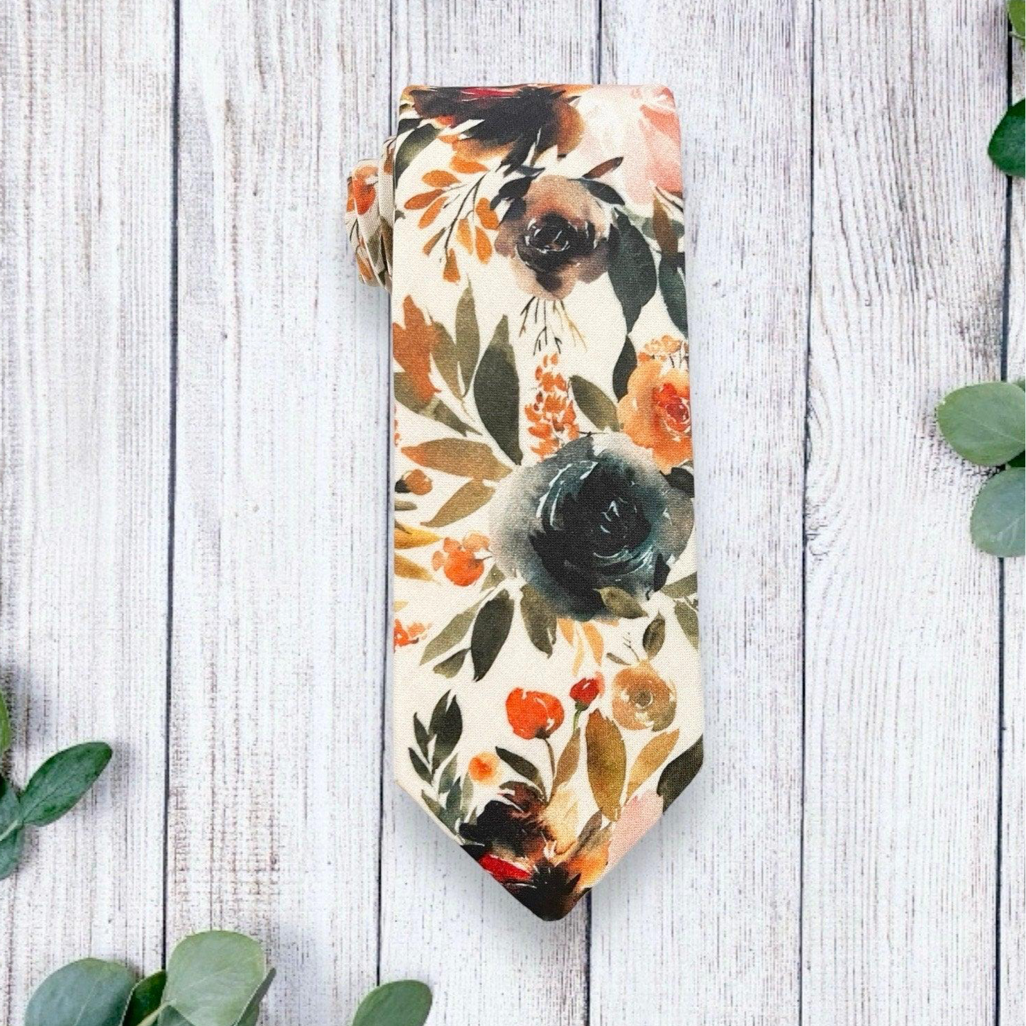 Ivory terracotta floral men’s tie for wedding or special event.