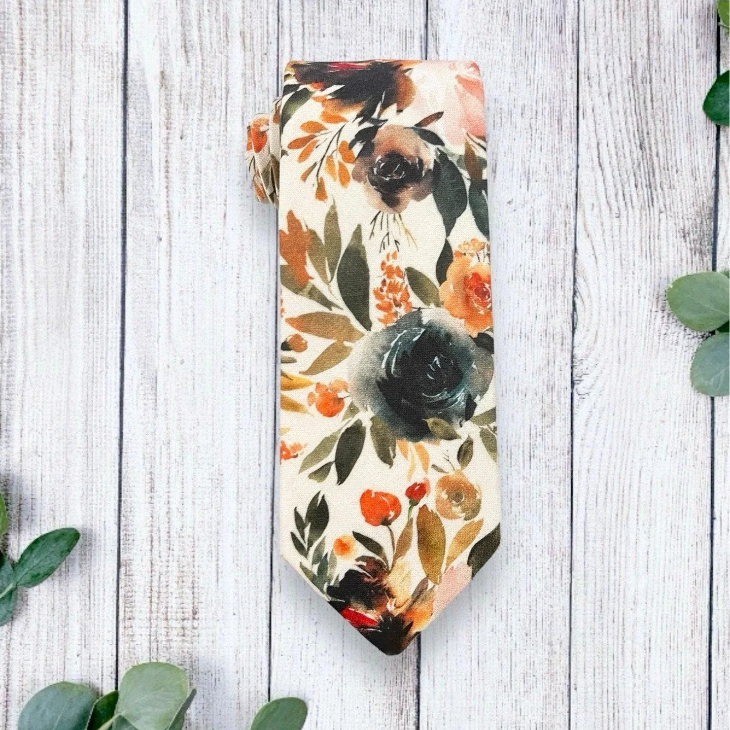 Ivory terracotta floral men’s tie for wedding or special event.