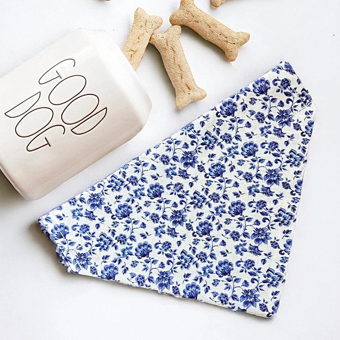 French Blue Floral Dog Bandana — Stylish Dog Scarf for Pets, Wedding Dog Accessory