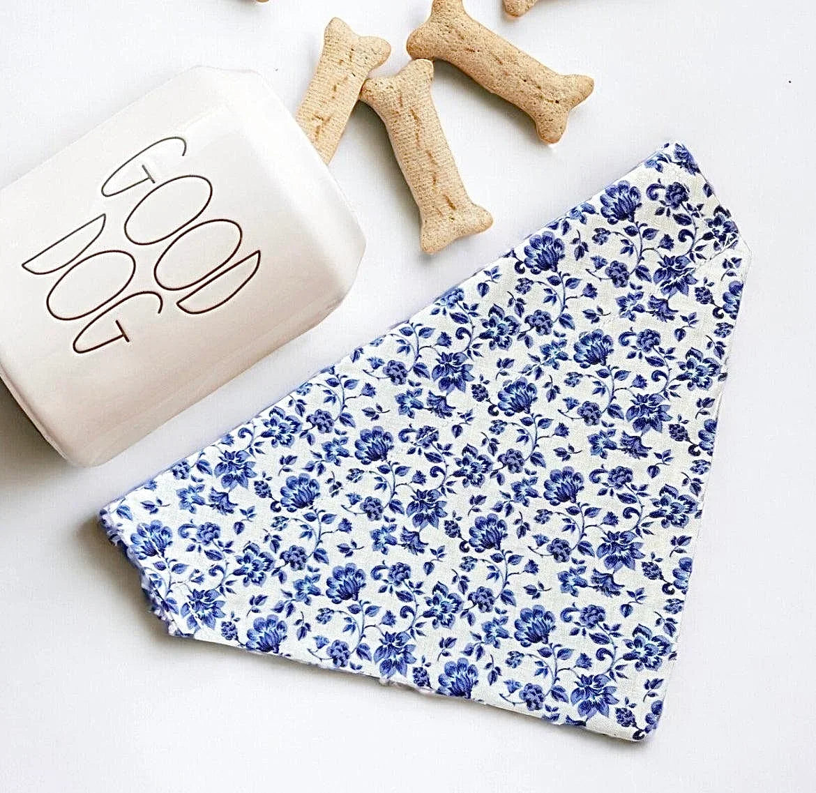 French Blue Floral Dog Bandana — Stylish Dog Scarf for Pets, Wedding Dog Accessory
