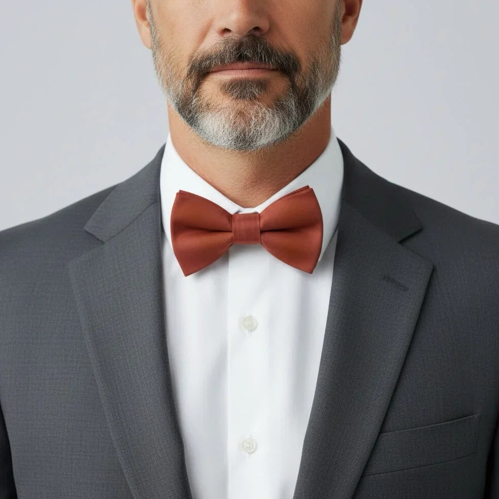 Burnt Orange Bow Tie- Sienna Worn by a groomsman.