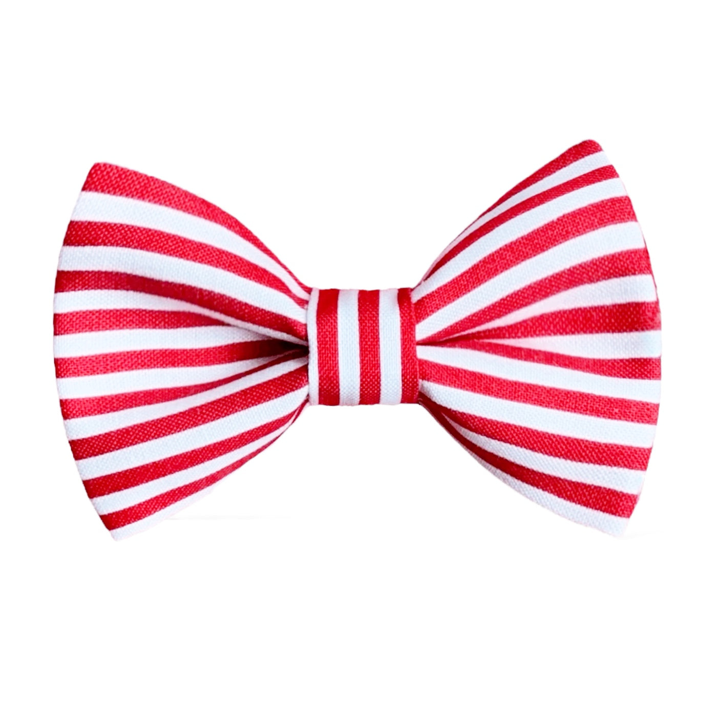 Red and white striped men’s bow tie for wedding, special event or Christmas.