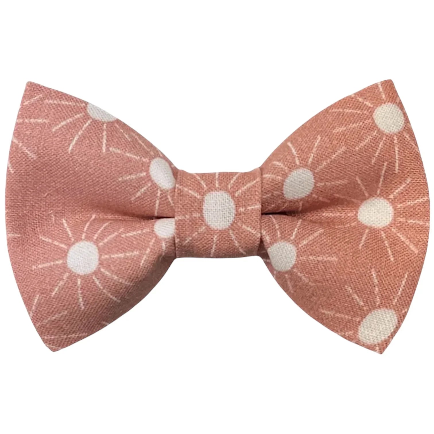 Pink bow tie with boho suns for men and toddler bowtie on a white background