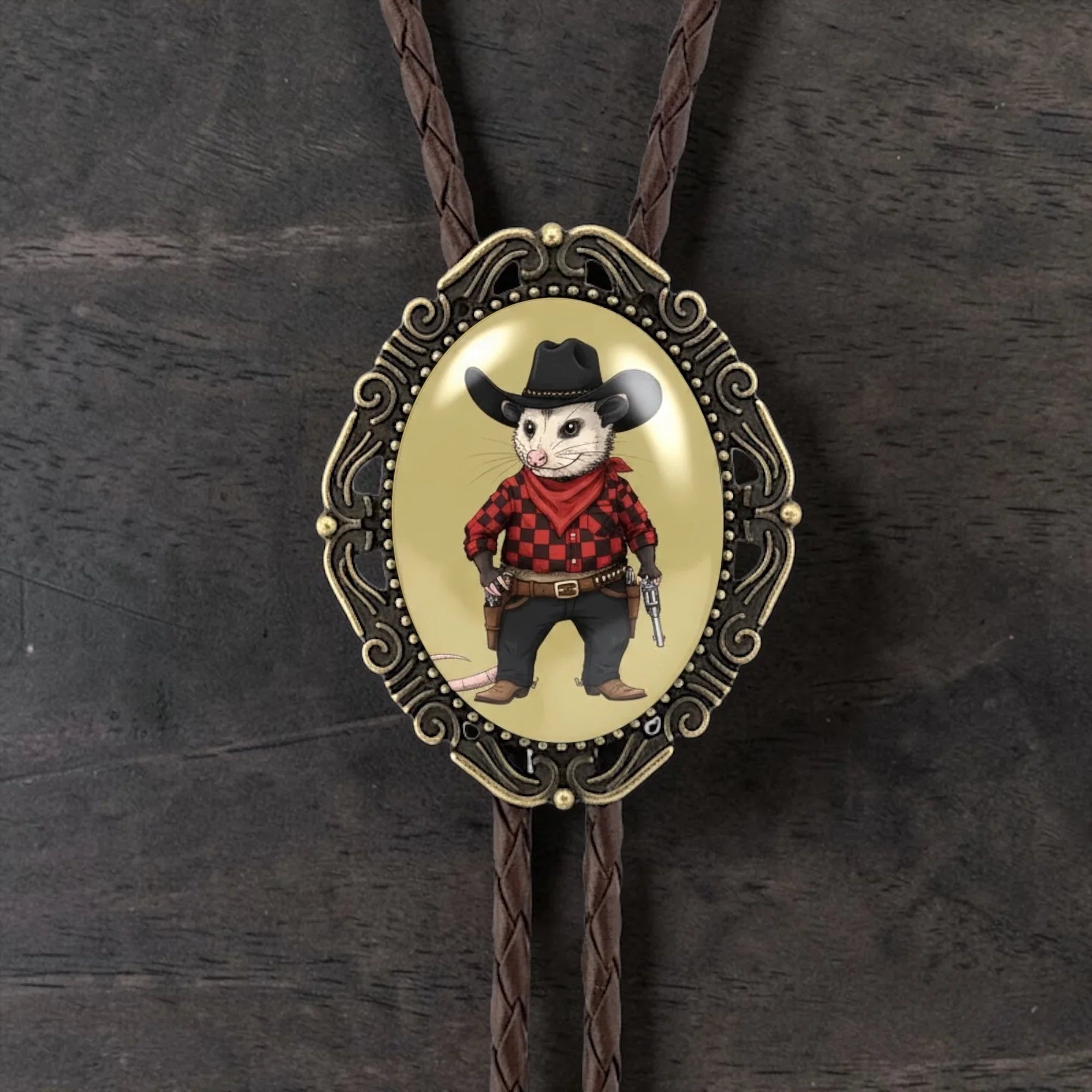 Opossum bolo tie for men and women