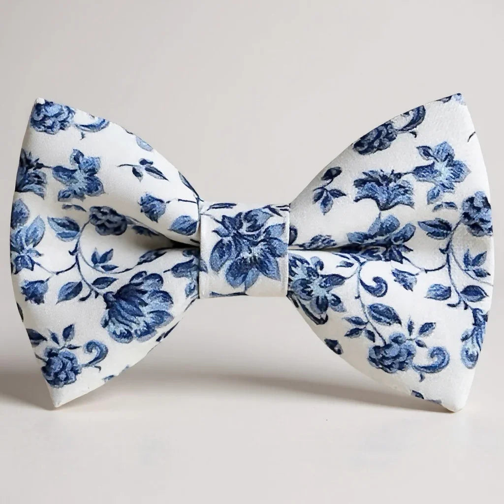 French Blue and White Floral Men’s Bow Tie