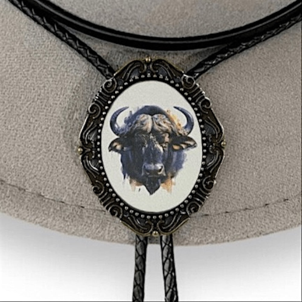 White Realistic Bison Bolo tie for men groomsmen and wedding.