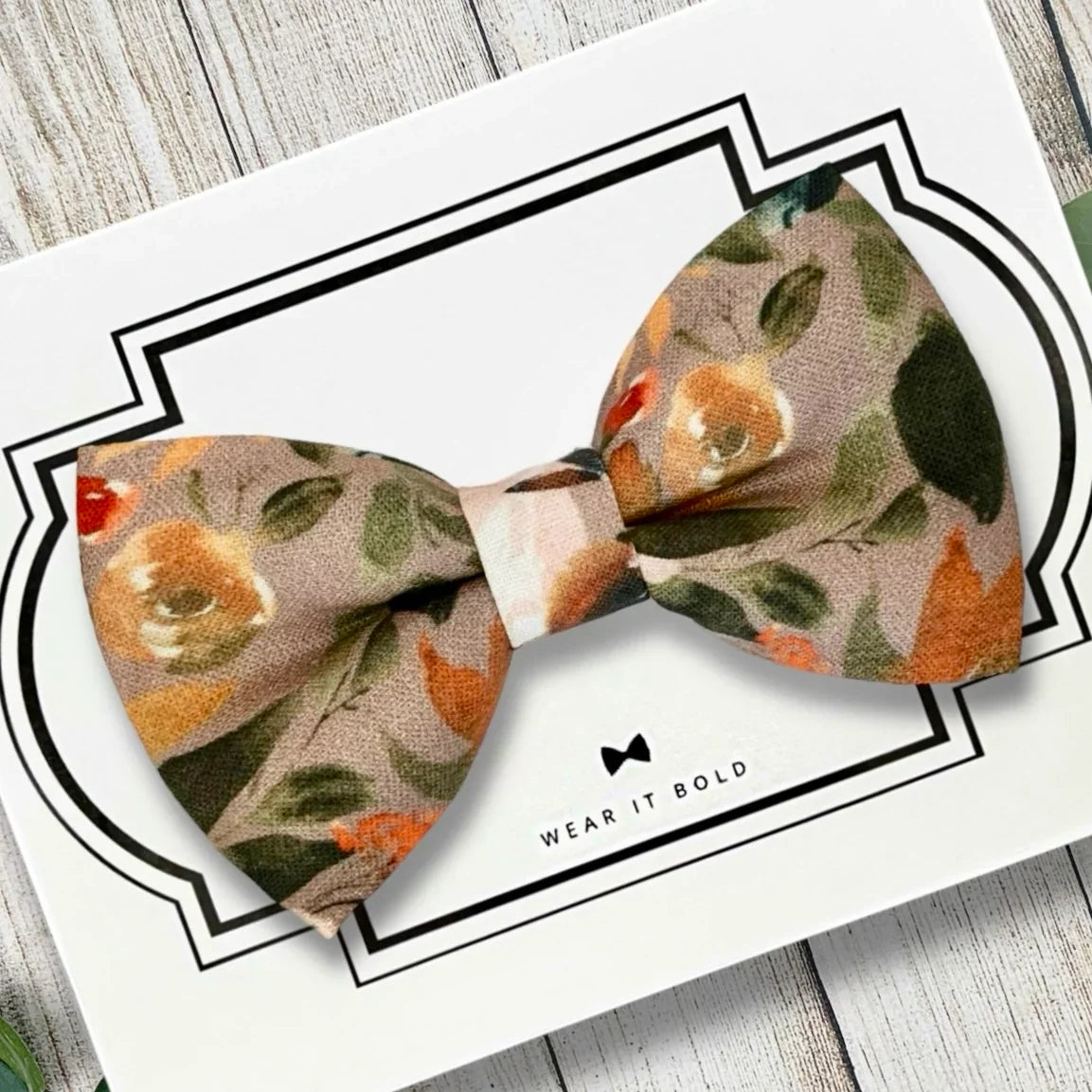 Taupe Autumn Floral Dog Bow Tie for Dog and Cat Collar