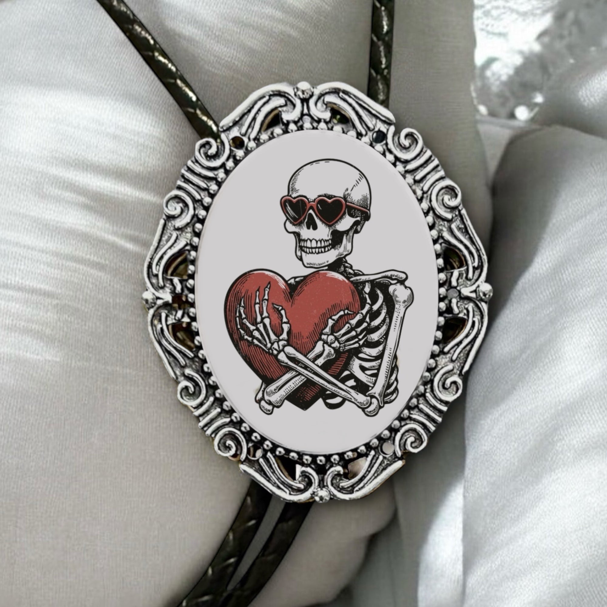 Skeleton Bolo Tie, Valentine’s Day Western Accessory