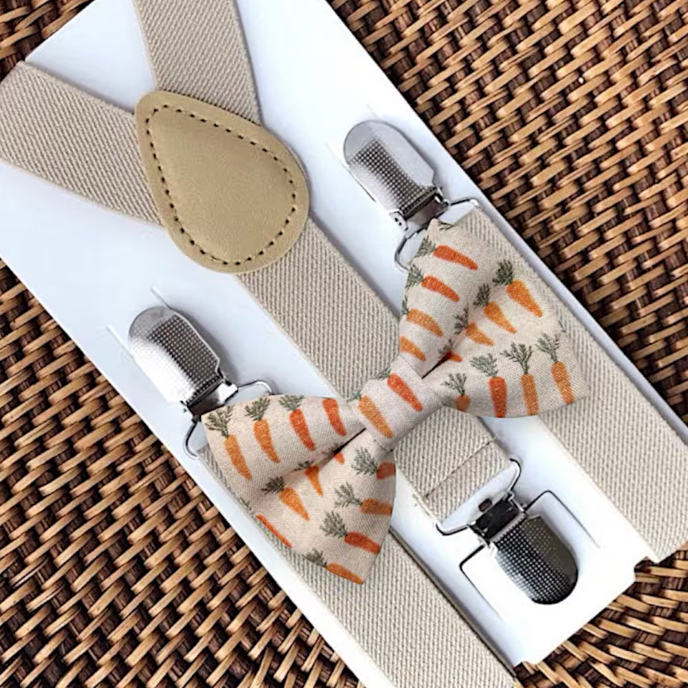 Vintage Carrot Easter Bow Tie & Tan Suspenders Set for Easter outfit