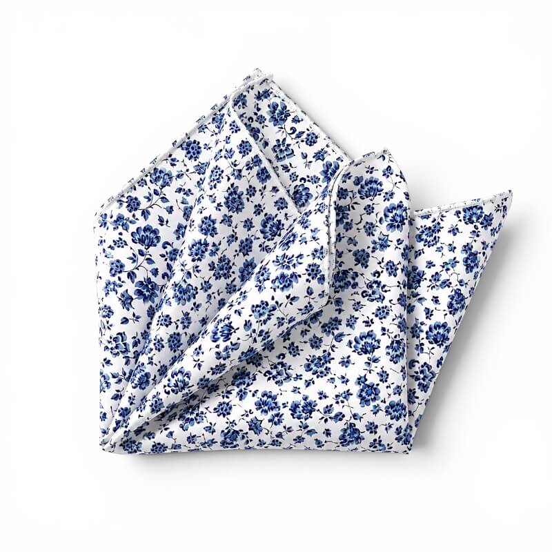 Blue floral pocket square for groomsmen wedding accessories.