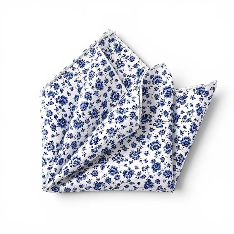 Blue floral pocket square for groomsmen wedding accessories.