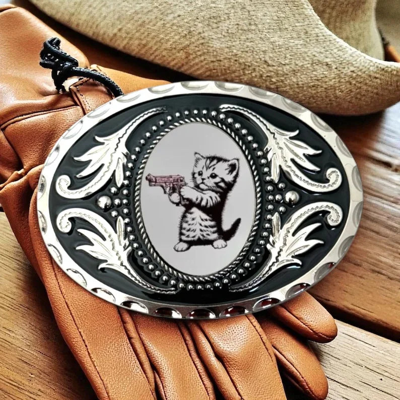 Kitten Belt Buckle Western Accessory, Funny Cowboy Gift