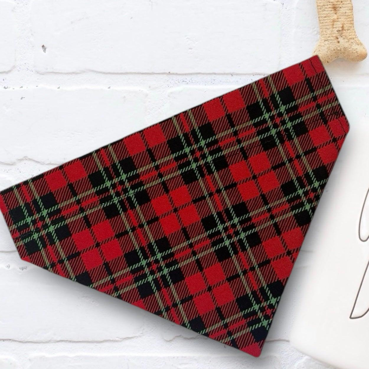 Red plaid Christmas dog bandana